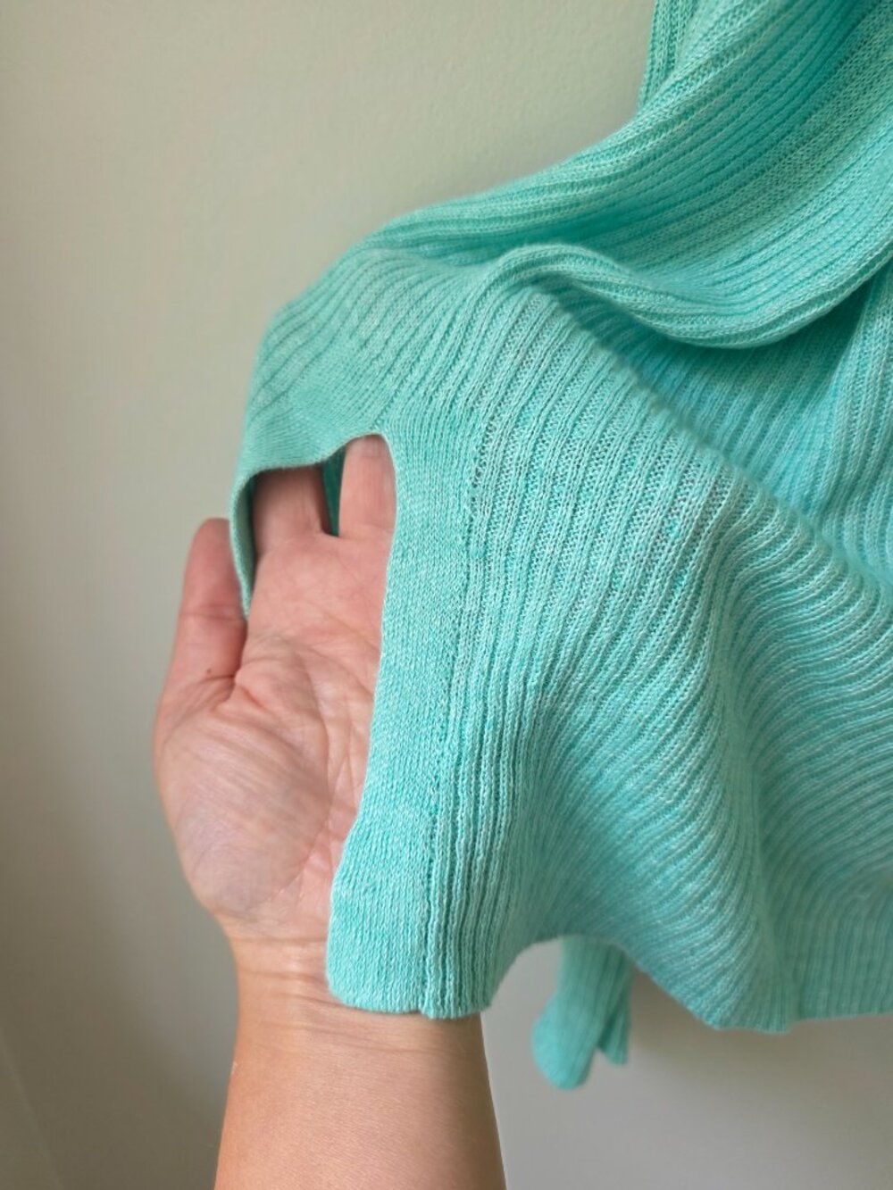 Eileen Fisher Organic Linen Ribbed Knit Crewneck Sweater | LG |Teal Turquoise - Picture 3 of 7